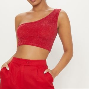 Red sparkly one shoulder tank